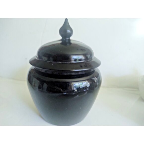 Vintage Avon Black Porcelain Lidded Ginger Jar Floral 6" tall - Picture 5 of 10